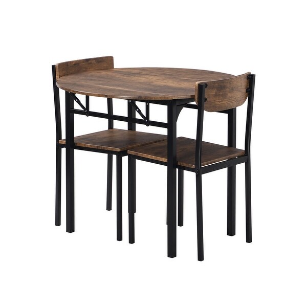 3 Piece Drop Leaf Dining Table Set， Modern Counter Height Round Dining Set with 2 Chairs， Wood Small Kitchen Table Set