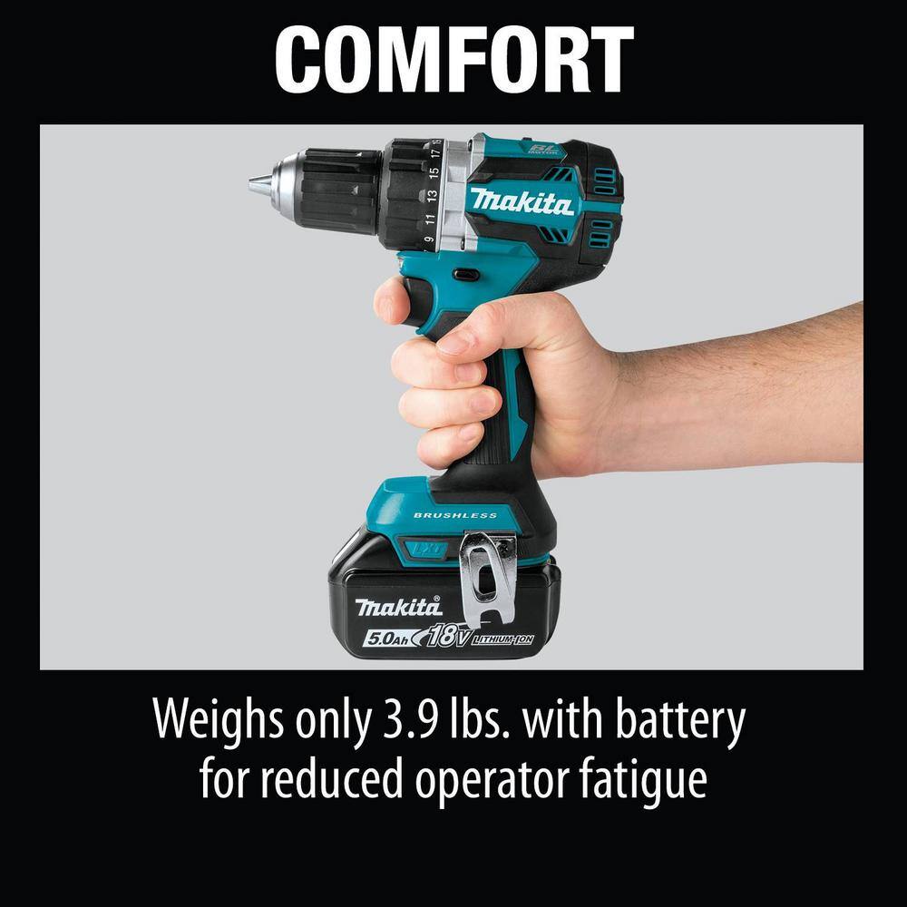 Makita 18V LXT Lithium-Ion Compact Brushless Cordless 12 in. Driver-Drill Kit with Two 5.0 Ah Batteries Charger Bag XFD12T