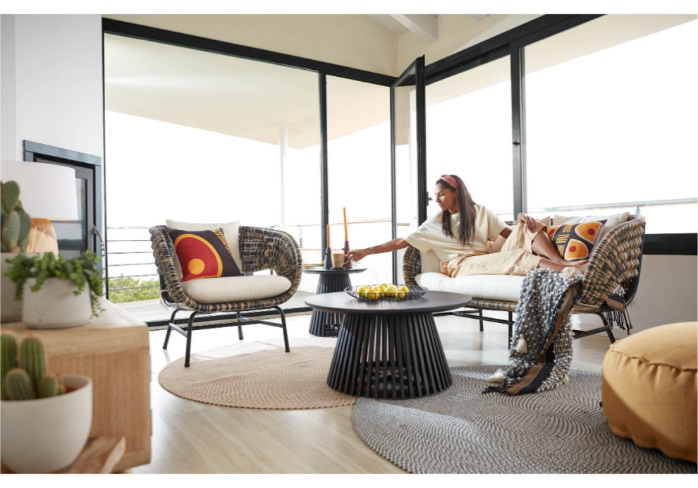 Round Black Teak Wood Pedestal Coffee Table  La Forma Jeanette   Transitional   Coffee Tables   by Oroa   Distinctive Furniture  Houzz