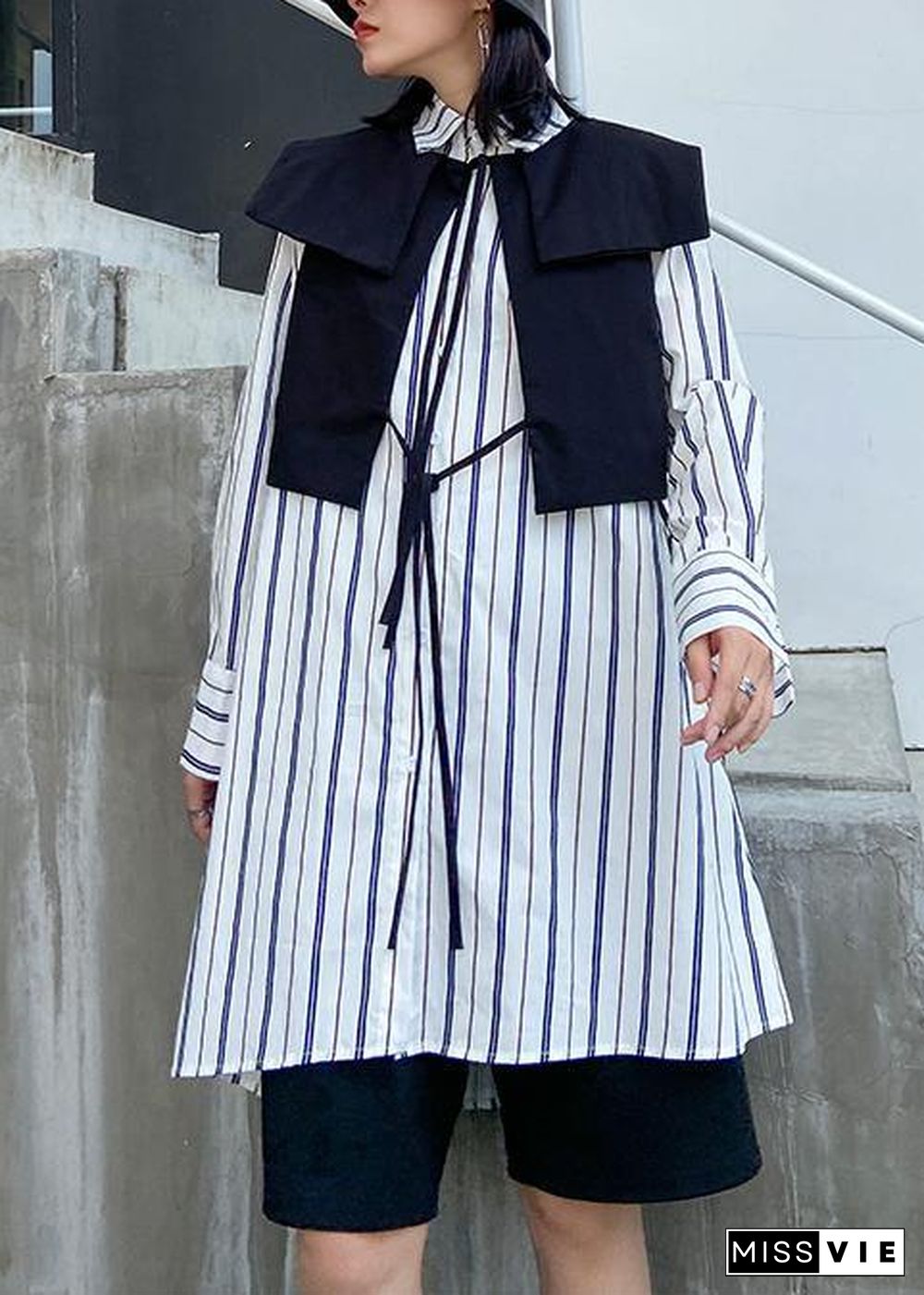 Art striped clothes lapel Button Down Dresses long shirt