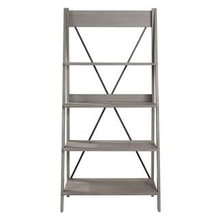 Welwick Designs 68 in. Gray Wood 4-shelf Ladder Bookcase with Open Back HD8225