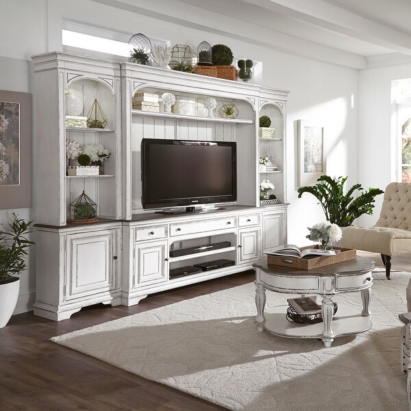 Magnolia Manor Antique White Entertainment Center with Piers