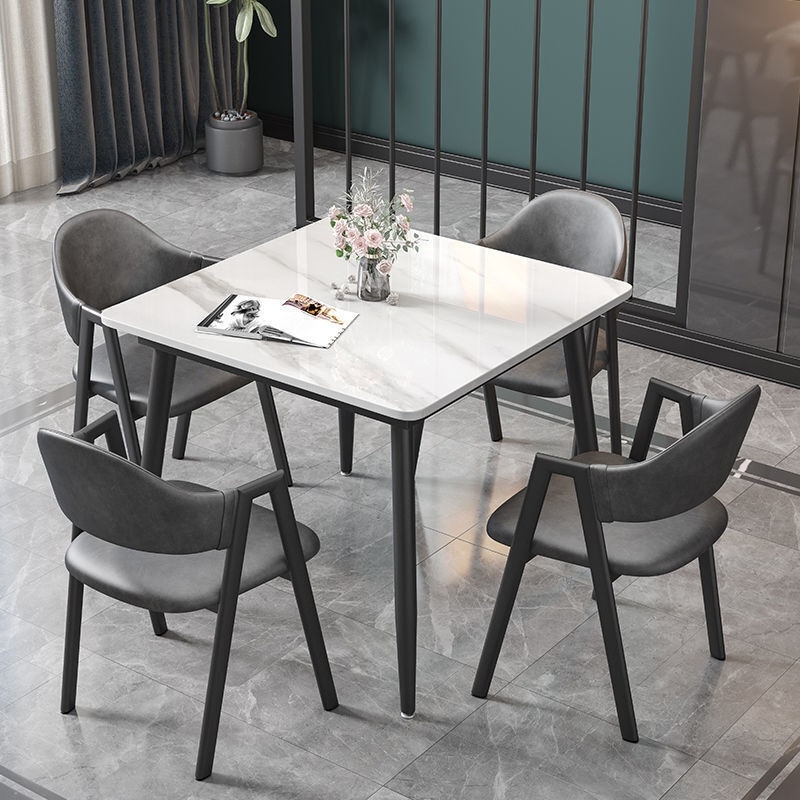 Modern Slate Kitchen Dining Table with Sintered Stone Top Metal Legs   31.5x31.5x30 inch