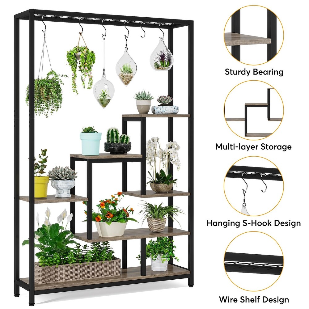 5 Tier Tall Indoor Plant Stand  Large Plant Shelf with 10PC S Hanging Hooks