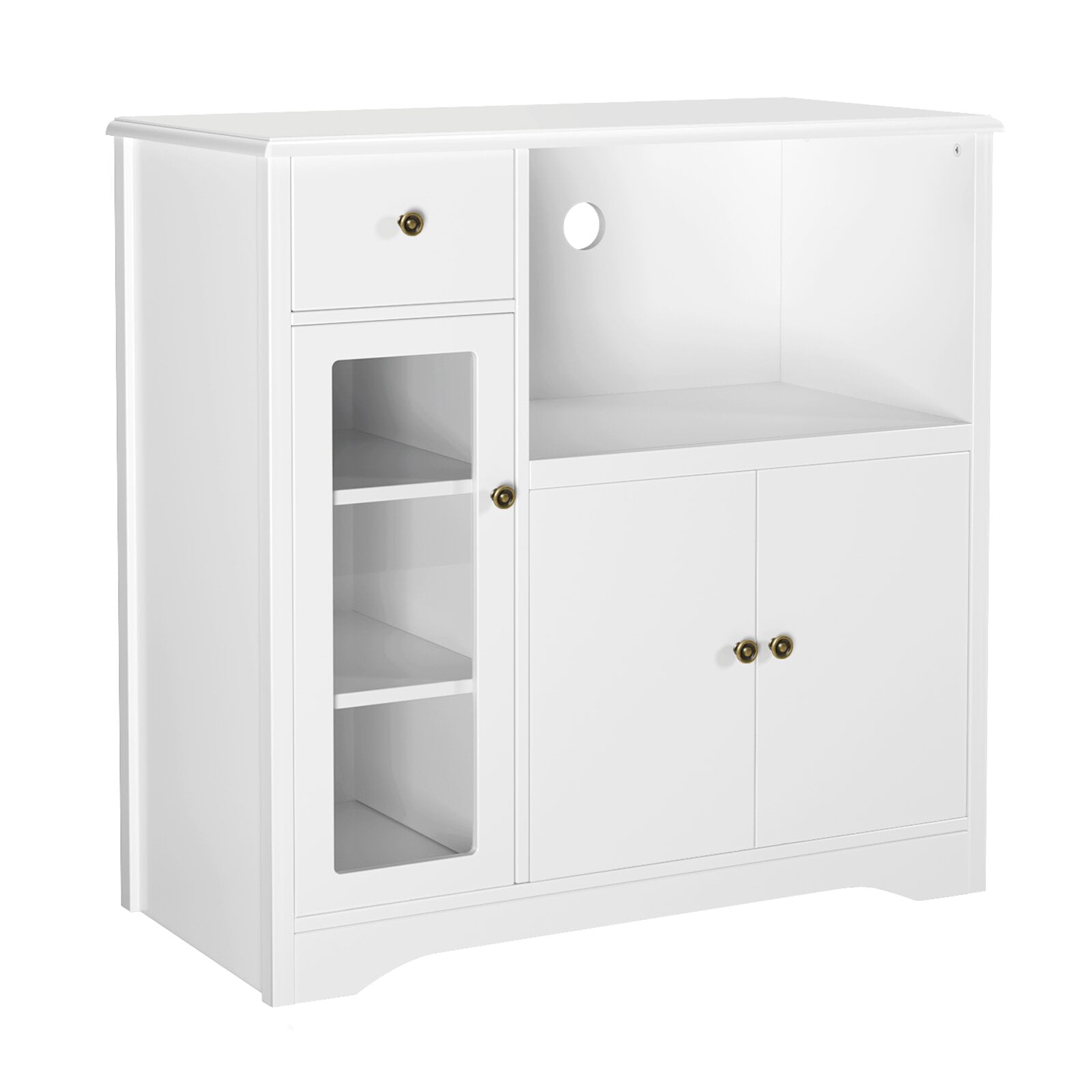 Homfa Microwave Cabinet with Hutch， Kitchen Pantry Cabinet Sideboard with Adjustable Shelves and Drawer for Dining Room， White