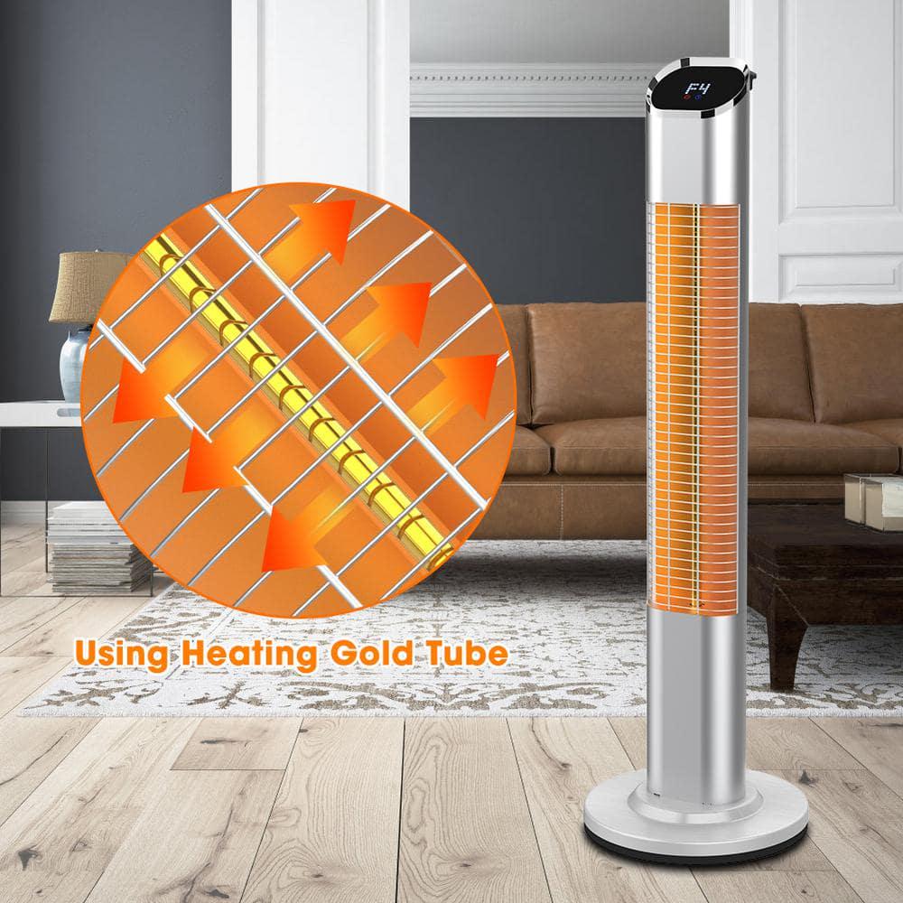 PATIOBOSS 1500Watt Electric Quratz Outdoor Tower Heater Freestanding Infrared Patio Heater with Remote Control Sliver