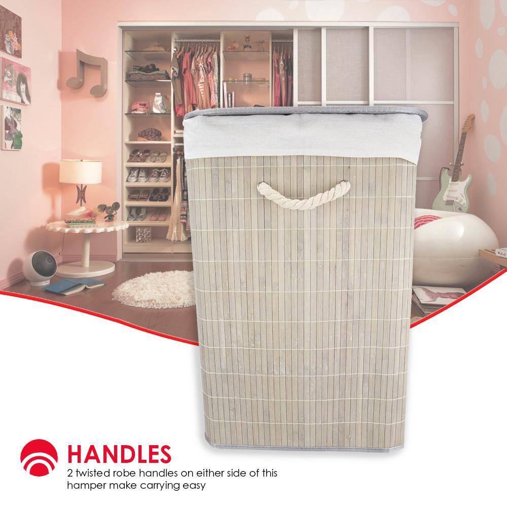 Home Basics Rectangular Grey Bamboo Laundry Hamper BH45164