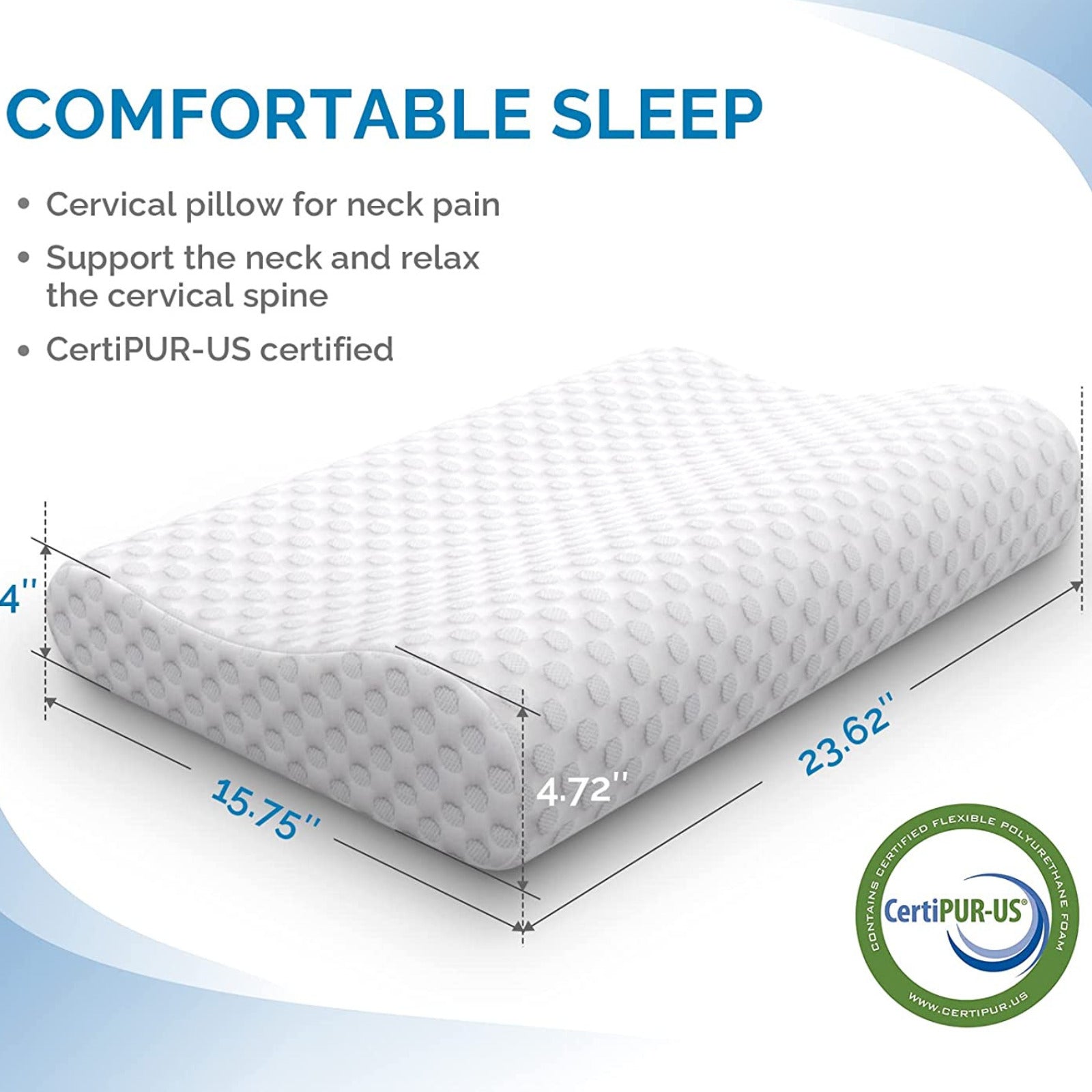 Orthopedic Contour Memory Foam Pillow Cervical Bed Pillow for Pain Relief  White