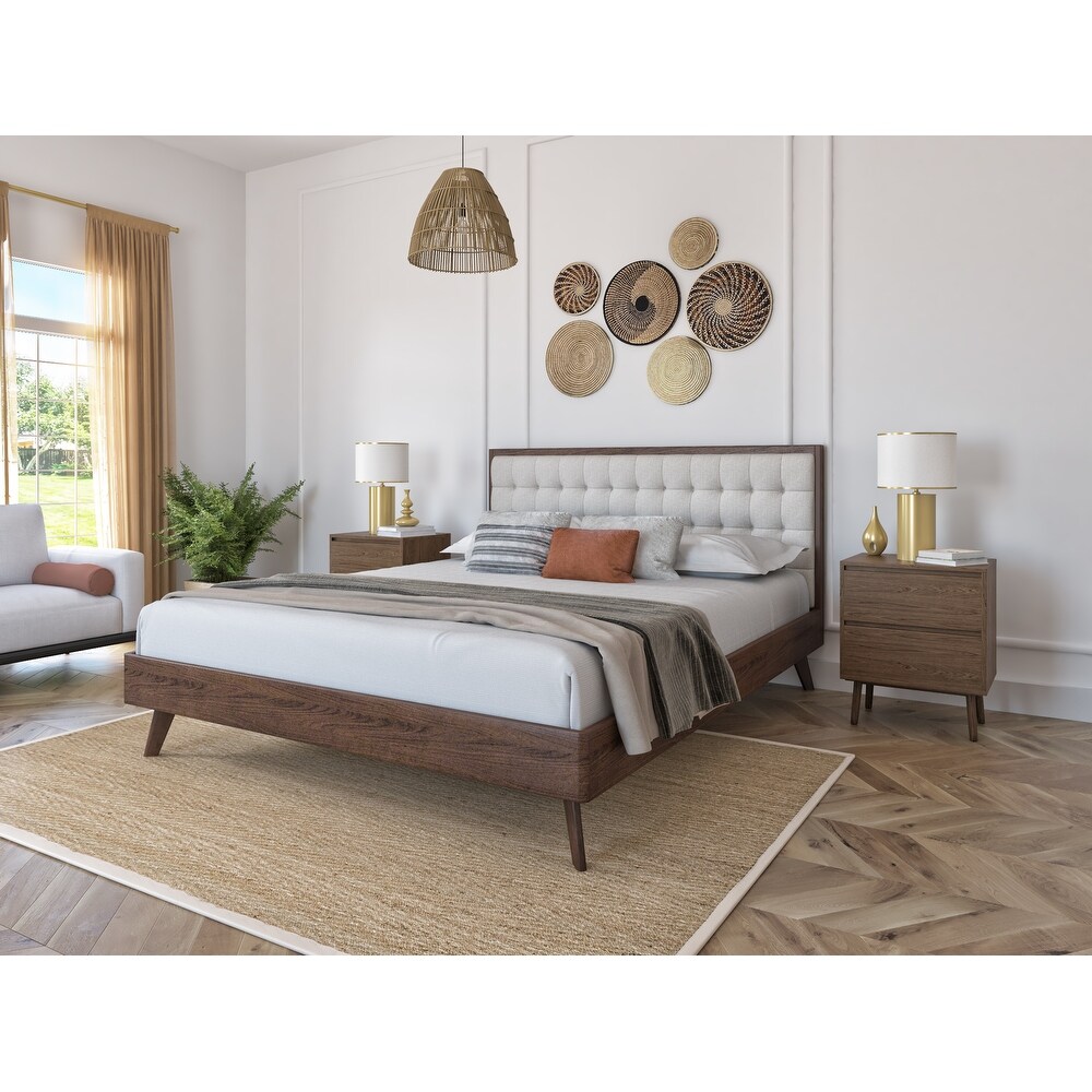 Hughes Mid century Modern Upholstered Platform Bed with Wood Frame