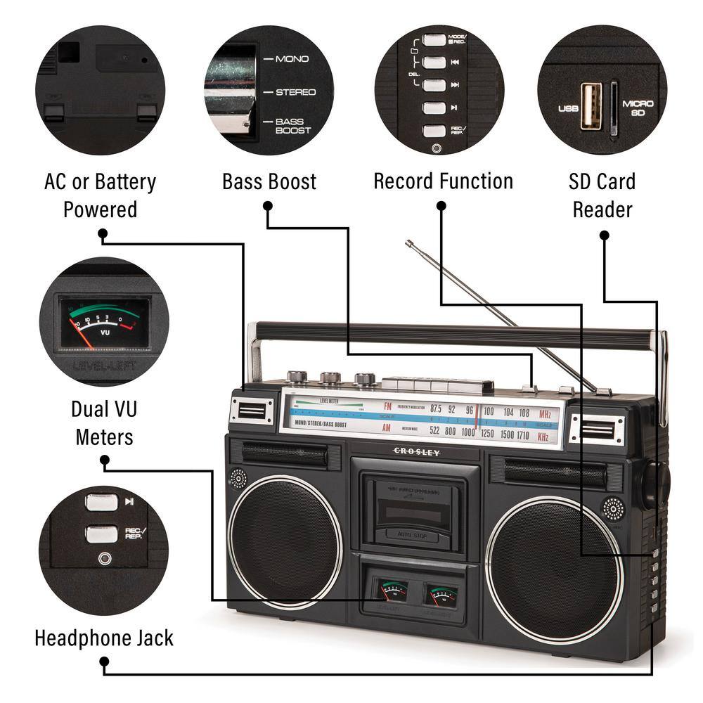 Crosley Black Cassette Player CT201A-BK