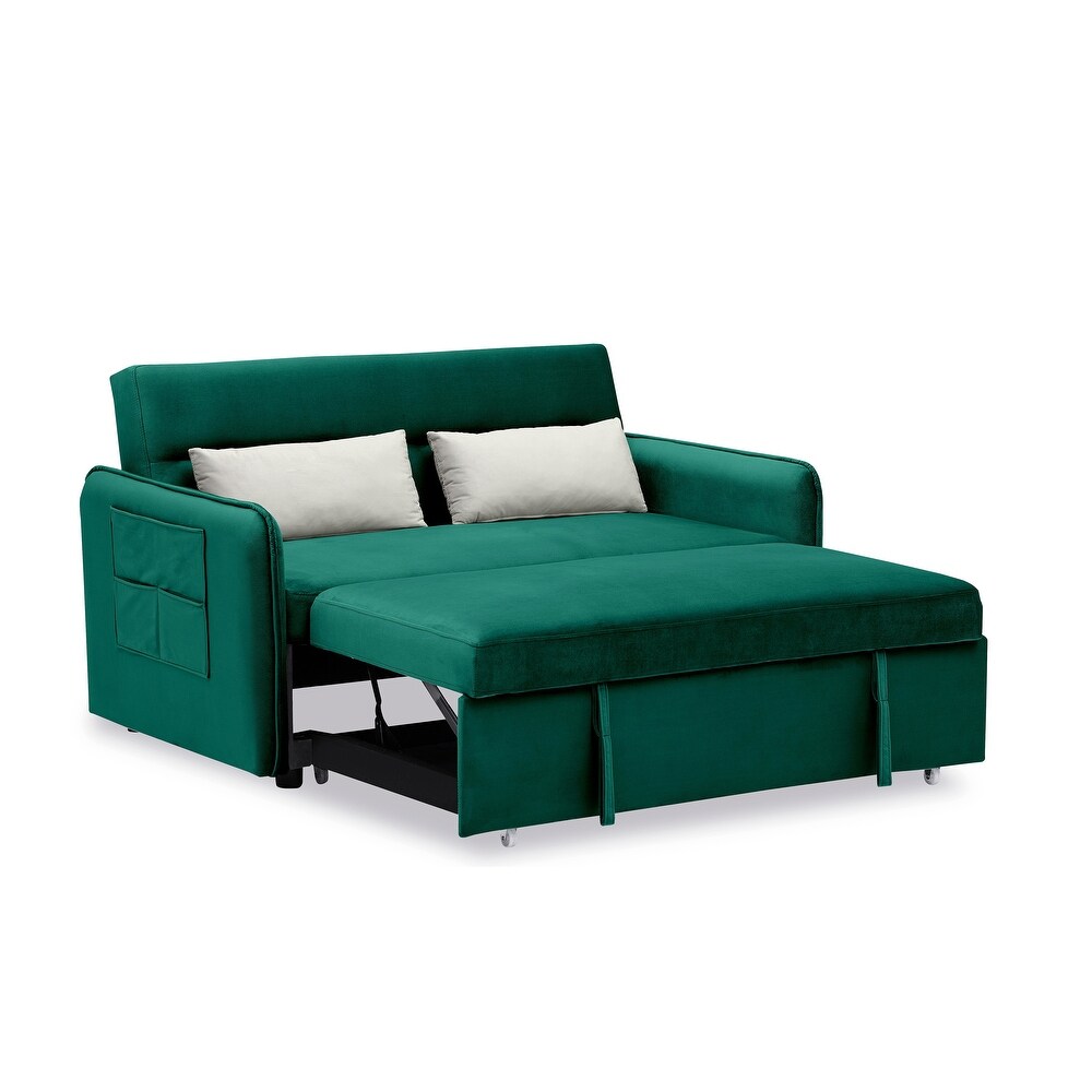 Velvet Sofa with Pull Out Bed with Two Pillows