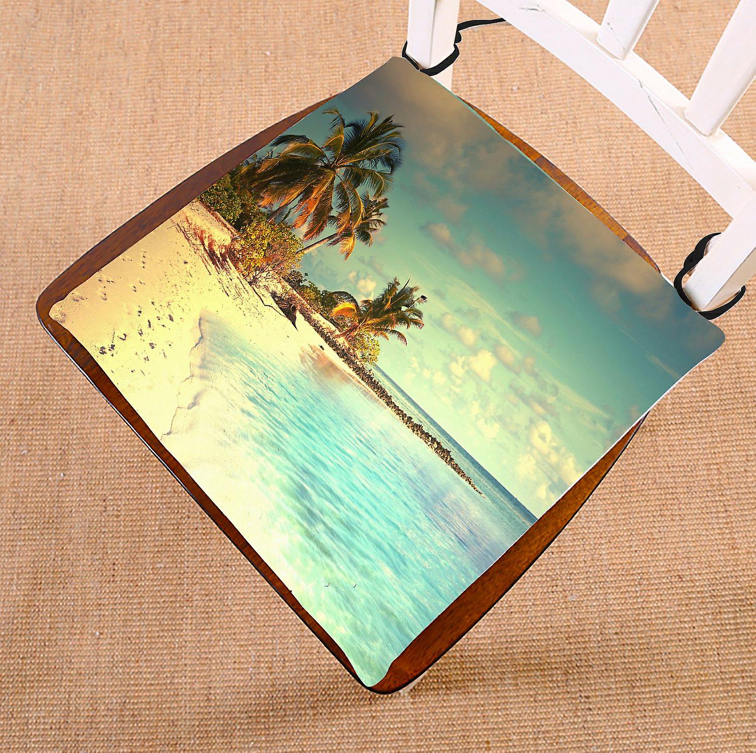 Ocean Theme Chair Pad， Beautiful Maldives Beach With Palms And Blue Sea Seat Cushion Chair Cushion Floor Cushion 40x40 Cm