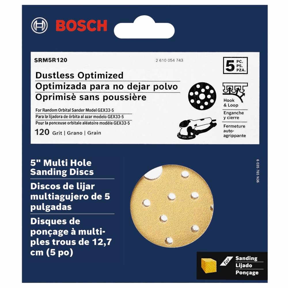 Bosch Multi Hole Hook And Loop Sanding Discs 120 Grit 5 5pc