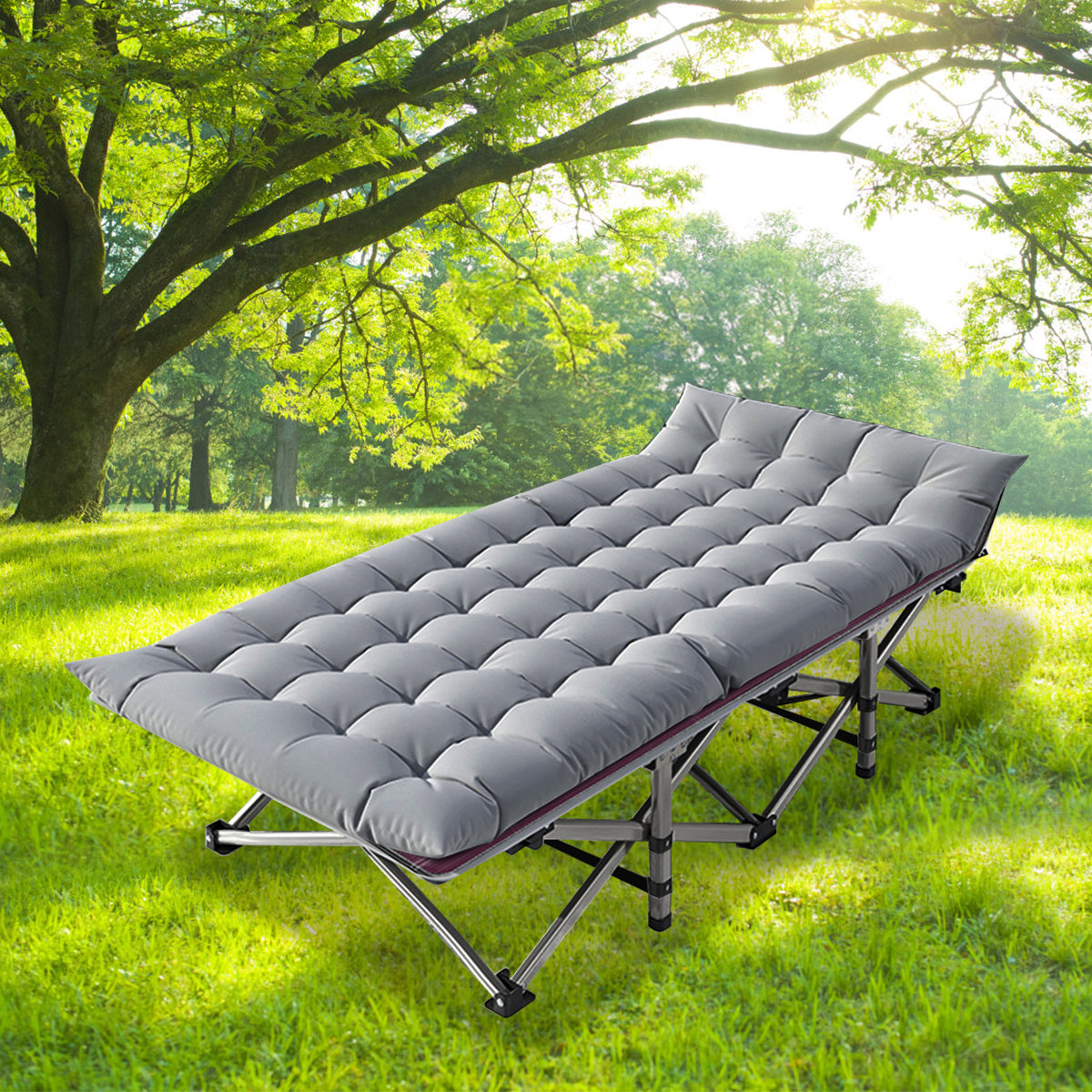 ABORON Folding Camping Cot for Adults Heavy Duty Cots with Carry Bag, Portable Sleeping Bed  with Soft Mat Cool Gray