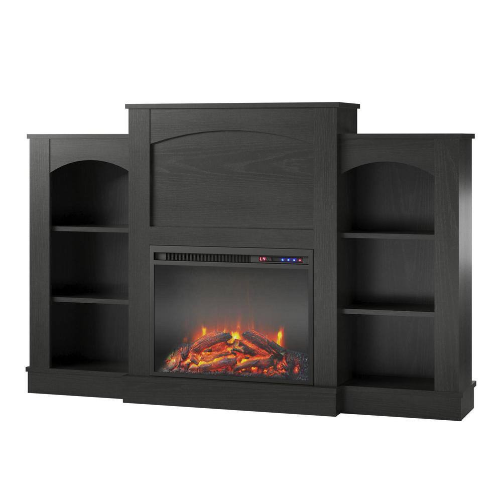 Ameriwood Home Elk Grove 61.02 in. Freestanding Electric Fireplace with Bookshelves in Black Oak HD38318