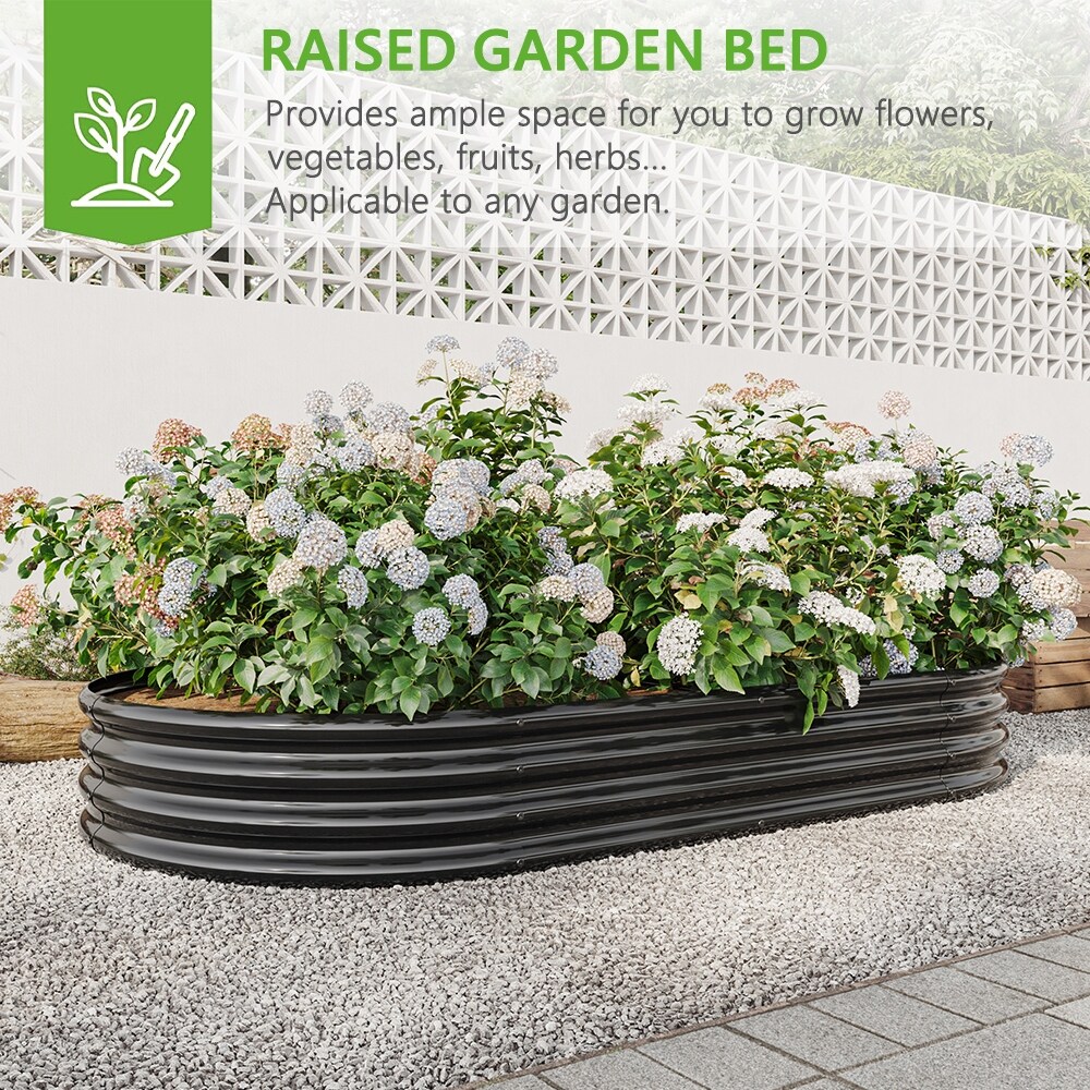 Outdoor Oval Galvanized Metal Raised Garden Bed Kit   7.4 x 3.7 x 1 ft