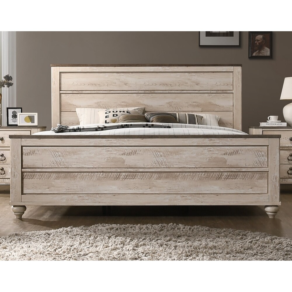 Roundhill Furniture Imerland Contemporary White Wash Finish 4 Piece Bedroom Set  Queen