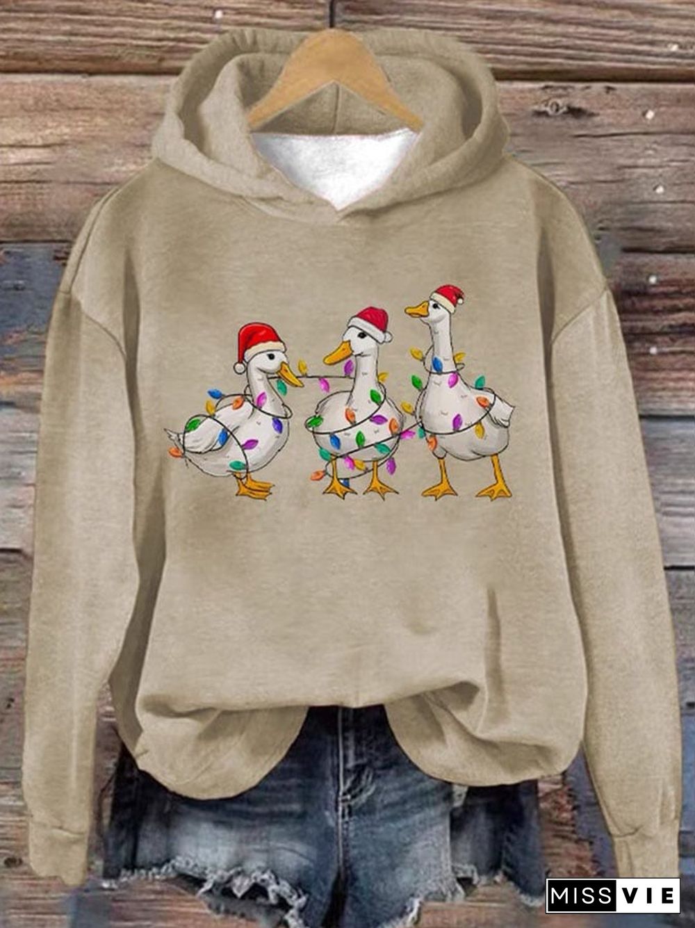 Women'S Casual Duck Christmas Printed Long Sleeve Sweatshirt