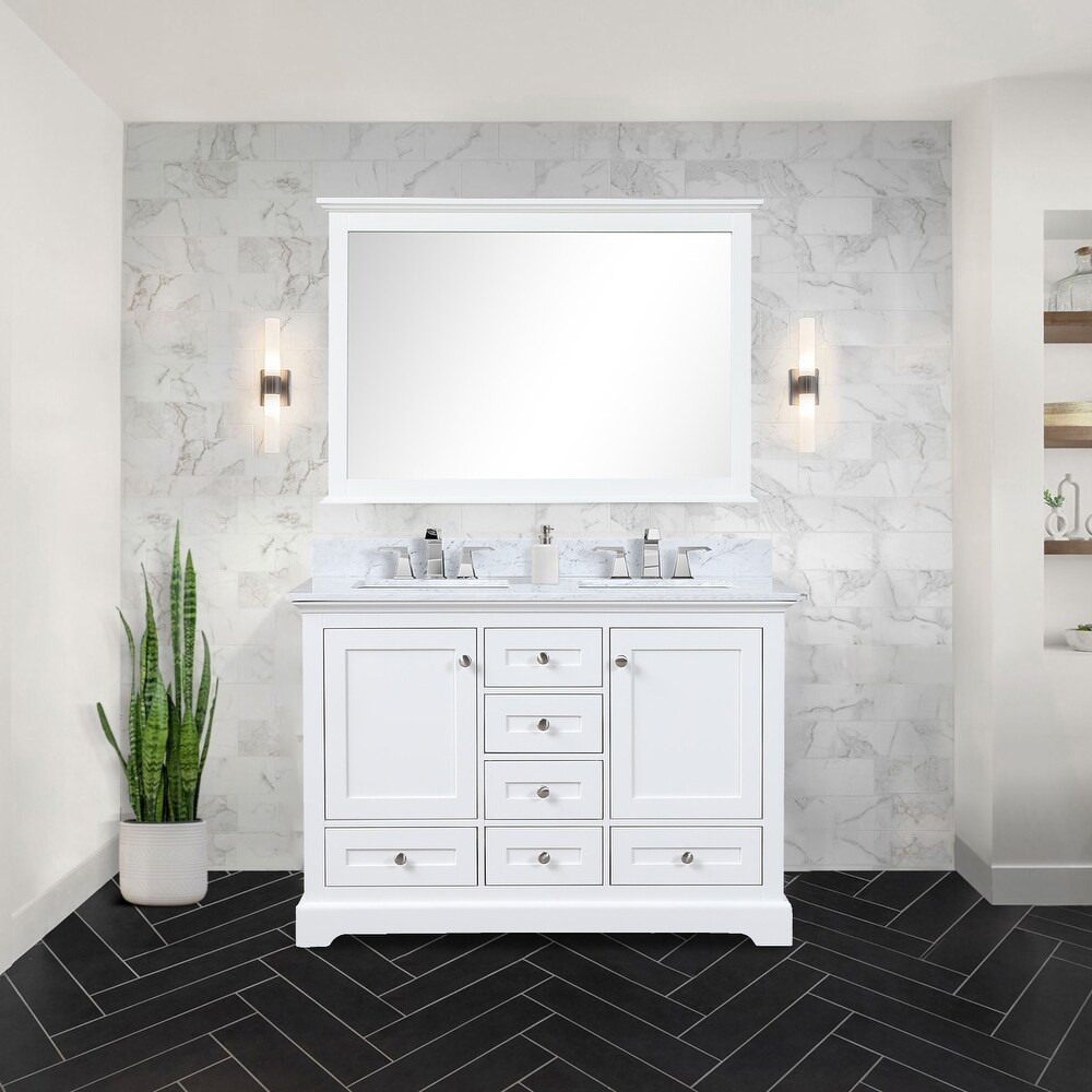 Dukes 48 in. W x 22 in. D White Double Bath Vanity  Carrara Marble Top