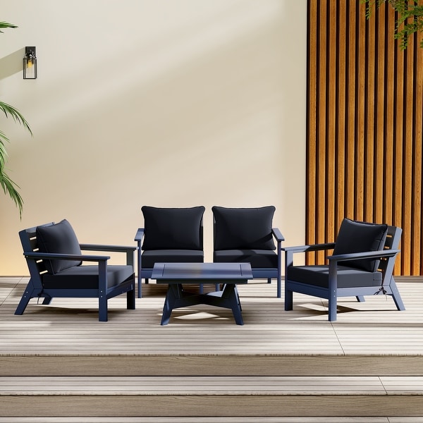 Polytrends Birchwood All Weather HDPE Outdoor Patio Navy Blue Deep Seating Sectional (5Piece Set)