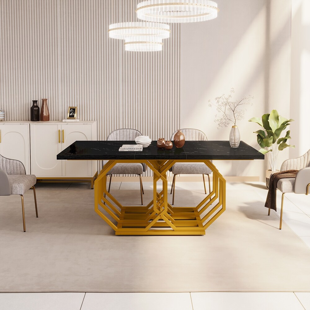 Modern Dining Table with Geometric Base for 6  63 inch Long Rectangle Kitchen Table for Home Kitchen Dining Room Living Room