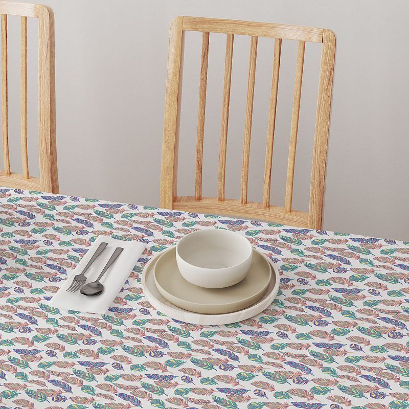 Square Tablecloth， 100% Cotton， 60x60， Doodle Patterned Feathers