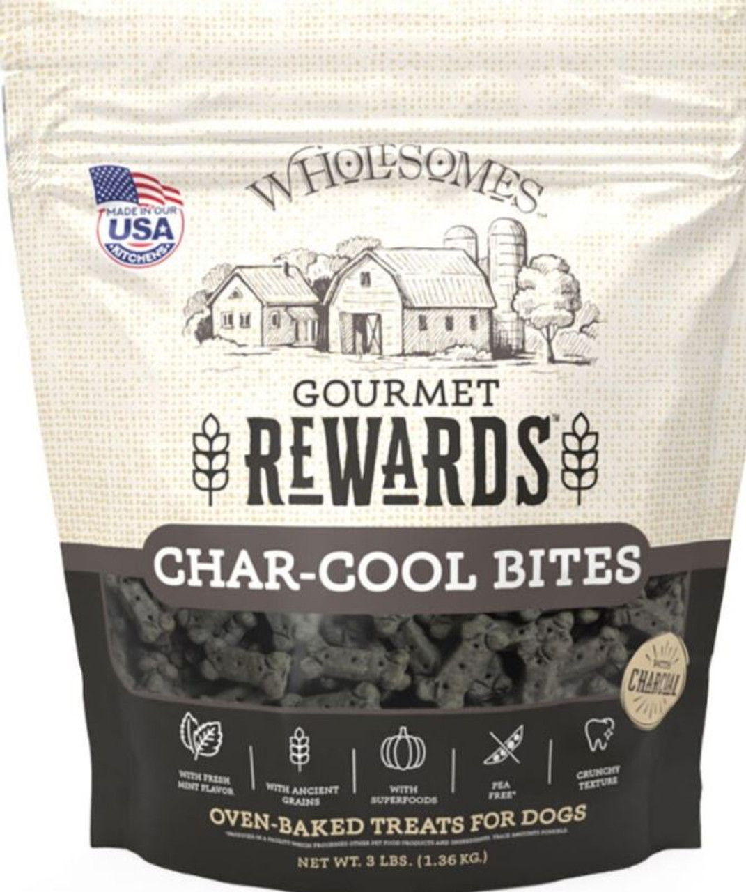 SportMix Wholesomes Gourmet Rewards Char-Cool Bites Dog Biscuits， Charcoal/Mint， 3Lb. Bag