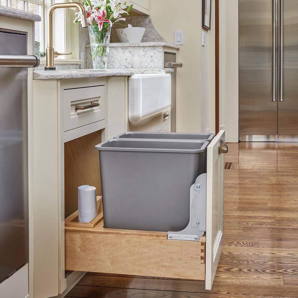 Rev-A-Shelf 14.25 in. W x 19.25 in. H Gray Pullout Double Waste Container 4WCBM-18DM-2