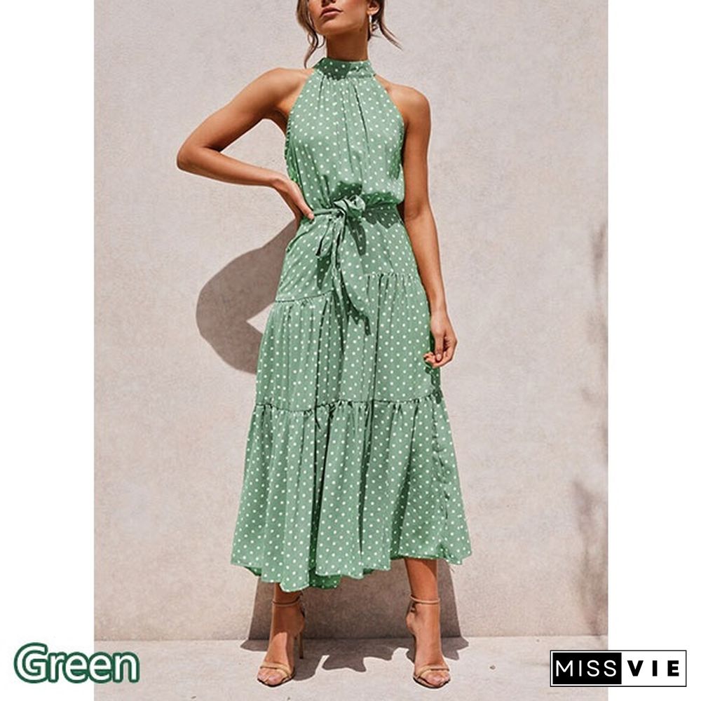 Women Polka Dot Print Dress New Summer Womens Dresses Boho Maxi Long Evening Party Dress Beach Dress Sundress