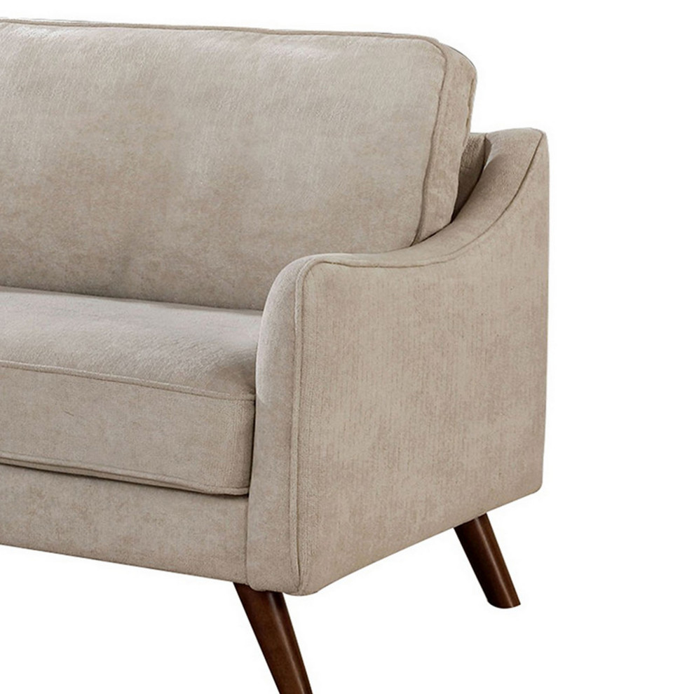 Benzara BM239790 Fabric Upholstered Sofa With Tapered Angled Legs  Beige   Midcentury   Sofas   by VirVentures  Houzz