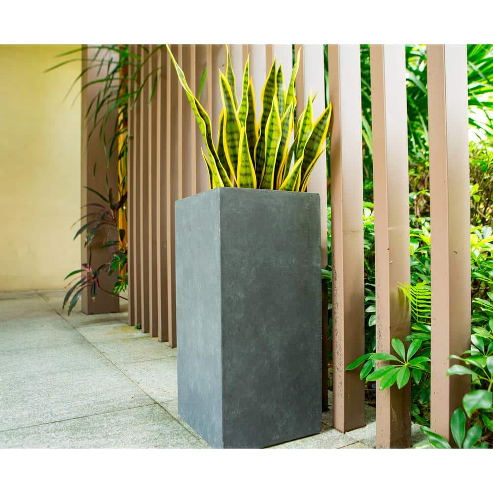 KANTE 28 in. H Square Charcoal Concrete/Fiberglass Indoor Outdoor Modern Tall Planter OSF0002C-C60121