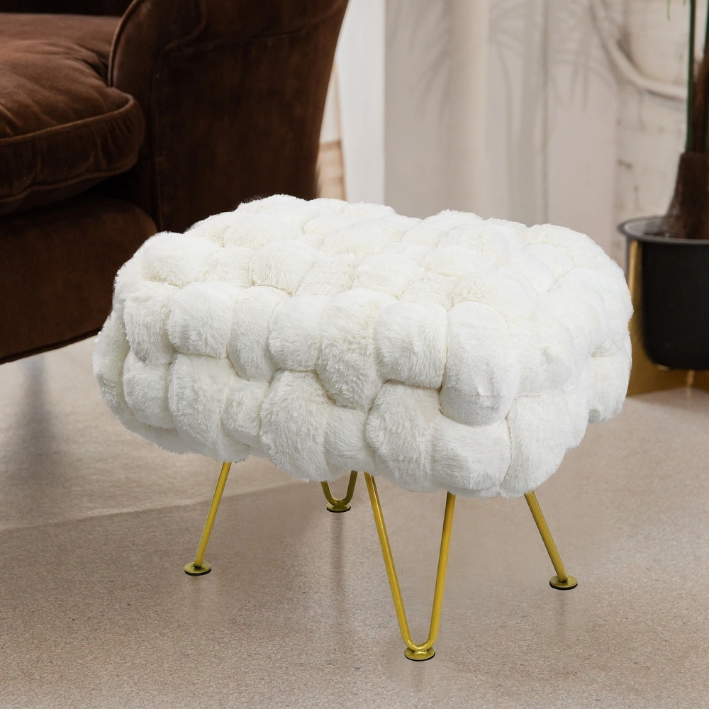 Soft Fauxfur Pouf Stool Ottoman Fuzzy Entryway Bench Seat 27\