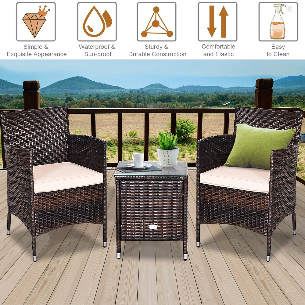 Gymax 3PCS Patio Rattan Chair   Table Furniture Set Outdoor w/ Beige   See Details