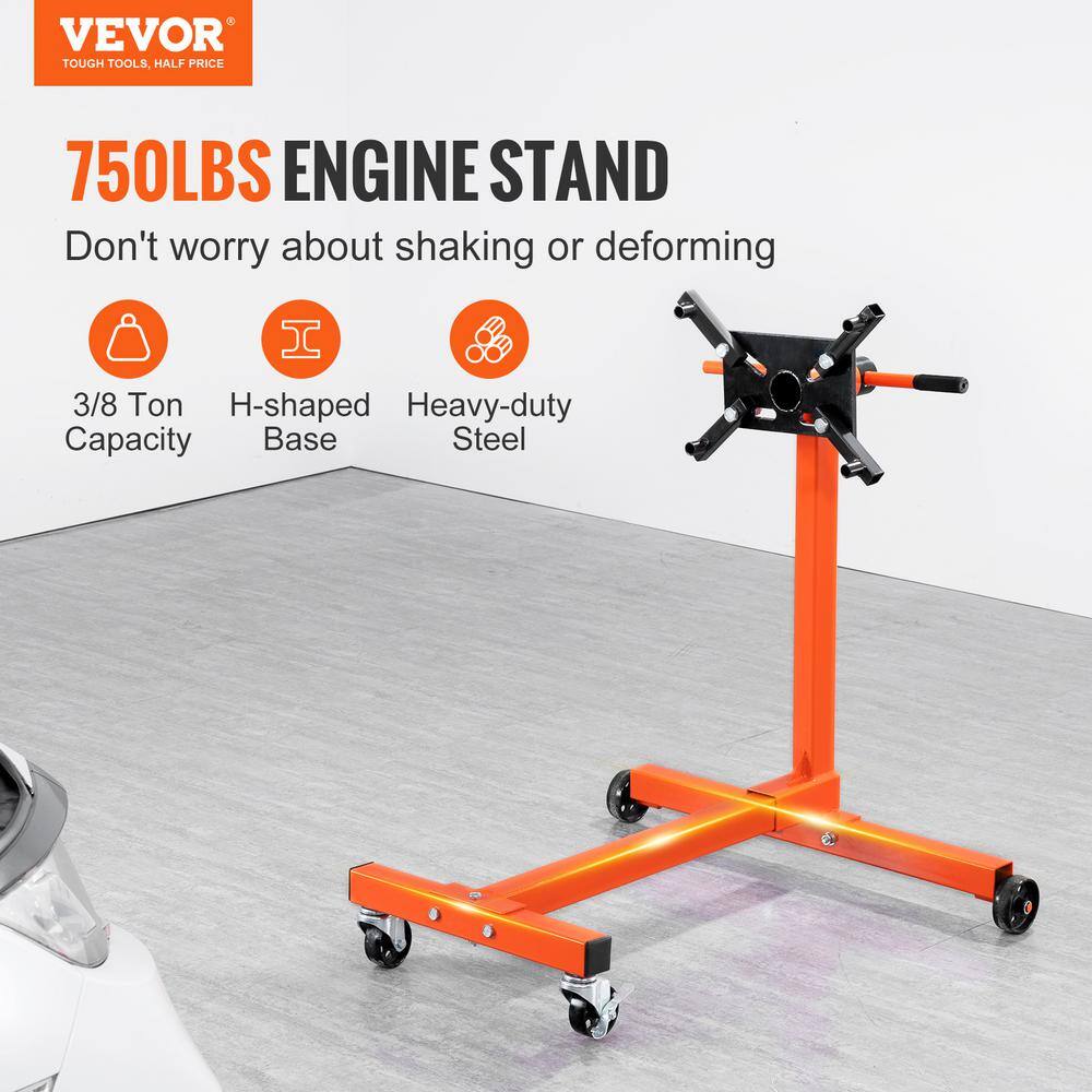 VEVOR Rotating Engine Stand 750 lbs. Load Cast Iron Motor Hoist Dolly with 360 Adjustable Head 4-Caster 4 Arms for Vehicle YDXZSF750LBS4870PV0