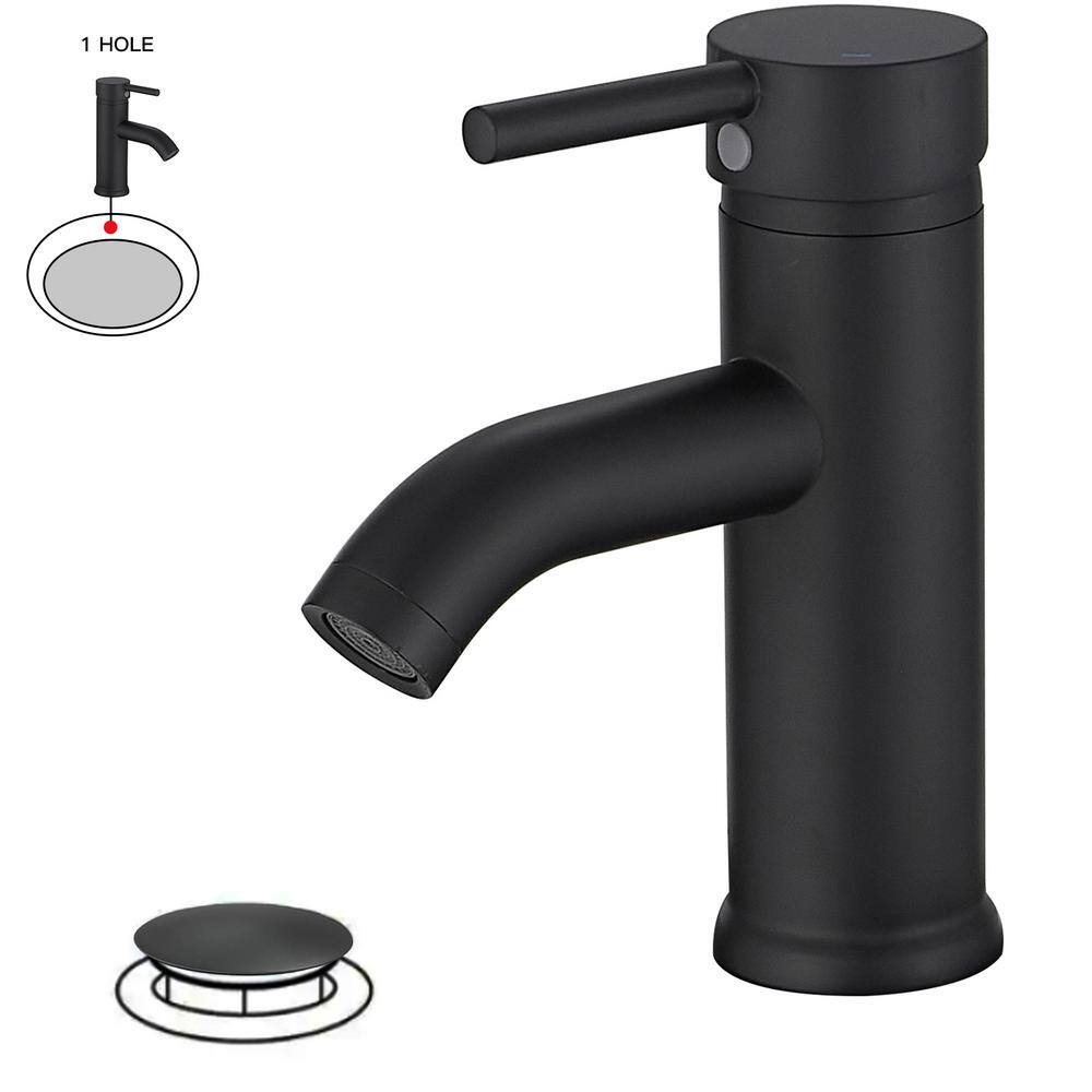 BWE Single Hole Single-Handle Bathroom Faucet With Pop Up Drain in Matte Black A-99052-B-2