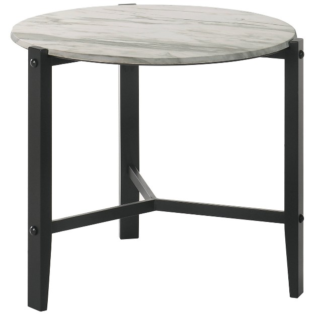 Tandi Round End Table With Faux Marble Top White black Coaster