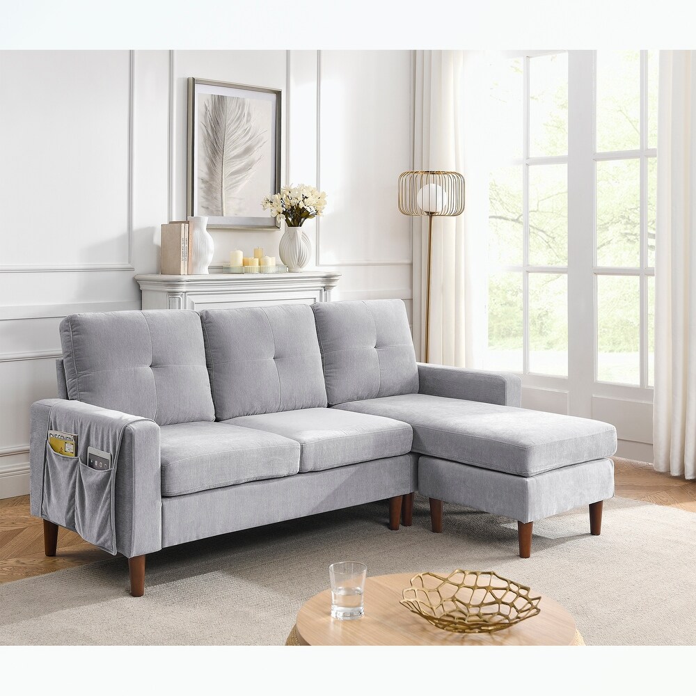 3 Seats L shape Chenille Sofa with Removable Cushions and Pocket