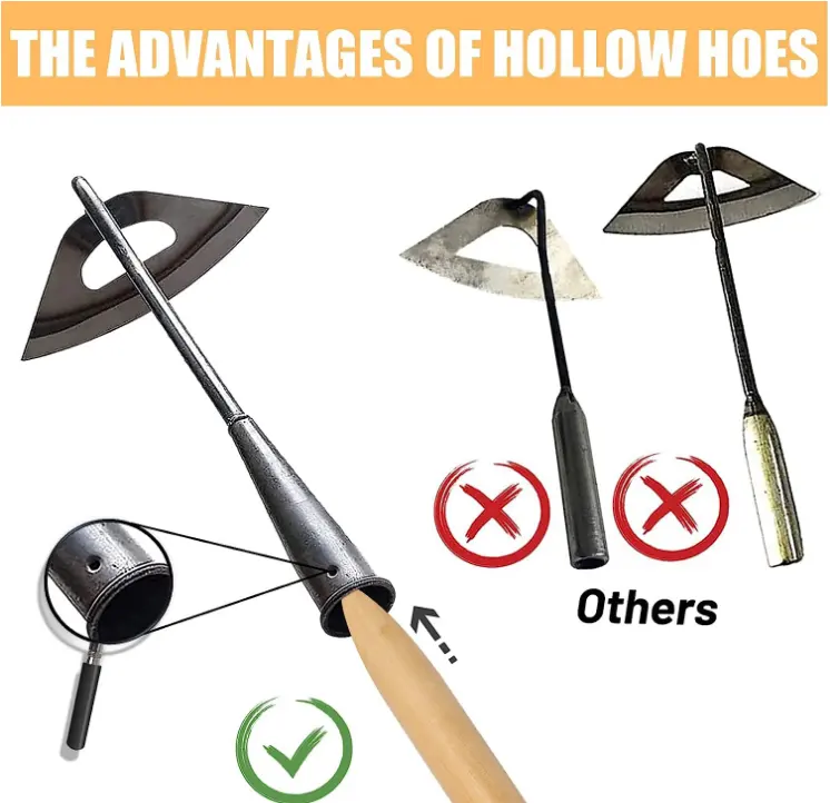 Steel Hardened Hollow Hoe Durable Garden Hoes for Weeding Sharp Gardening Hand Tools Hoe