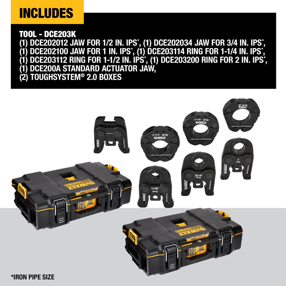 DEWALT 1/2 to 2 Standard IPS Press Jaws and Rings with Toughsystem 2.0 Tool Boxes ;