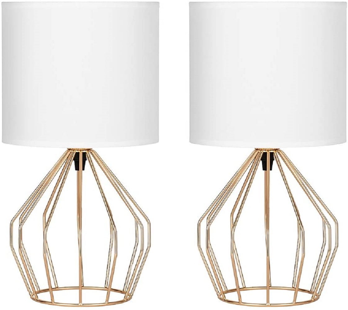 NEX Gold Bedside Table Lamps Modern with Hollow Base Fabric Shade