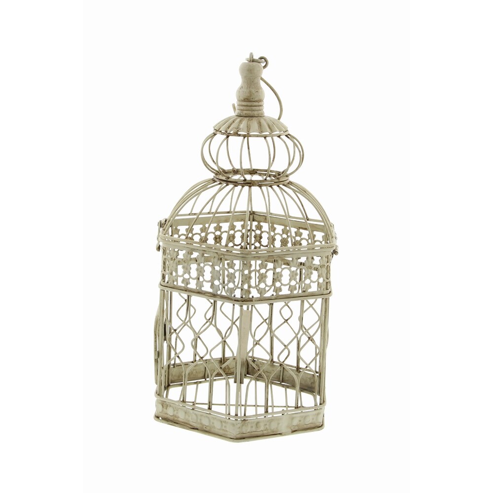 Cream Metal Vintage Birdcage with Latch Lock Closure and Hanging Hook (Set of 2)   10 x 10 x 21