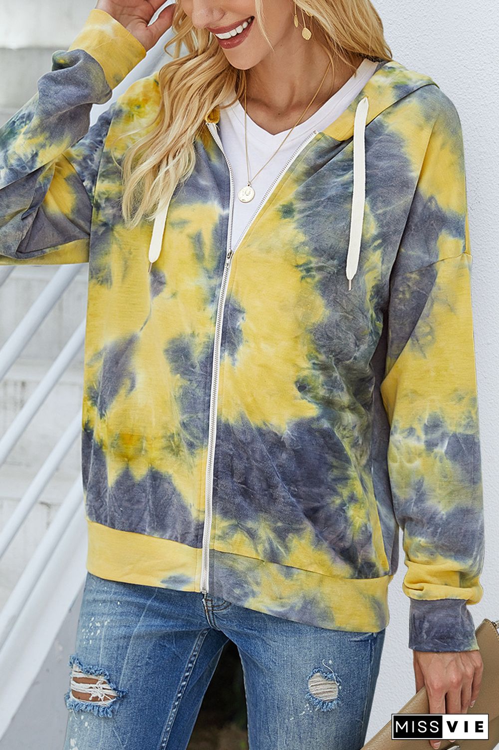 Tie Dye Zipper Long Sleeve Hoodie Coat