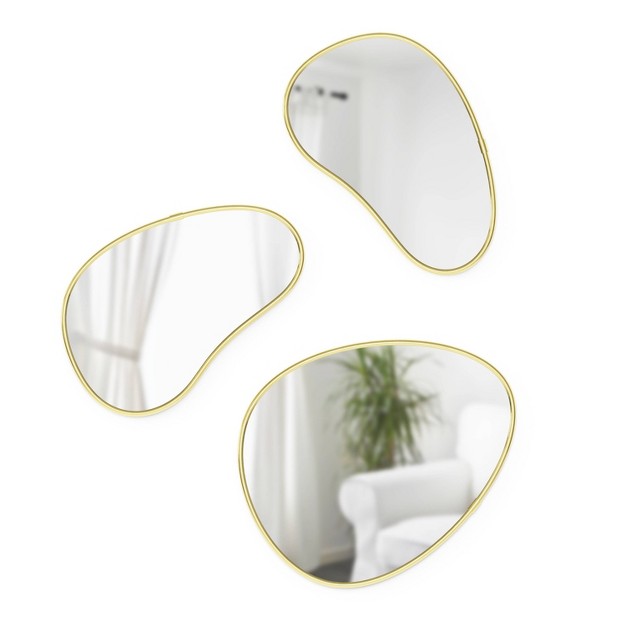 Set Of 3 Hubba Pebble Mirrors Brass Umbra