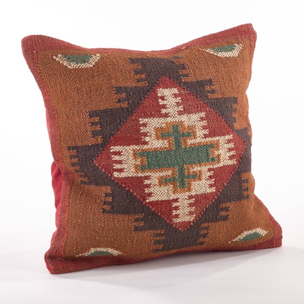 Oversize Kilim Design Down Filled Square Throw Pillow Orange Saro Lifestyle