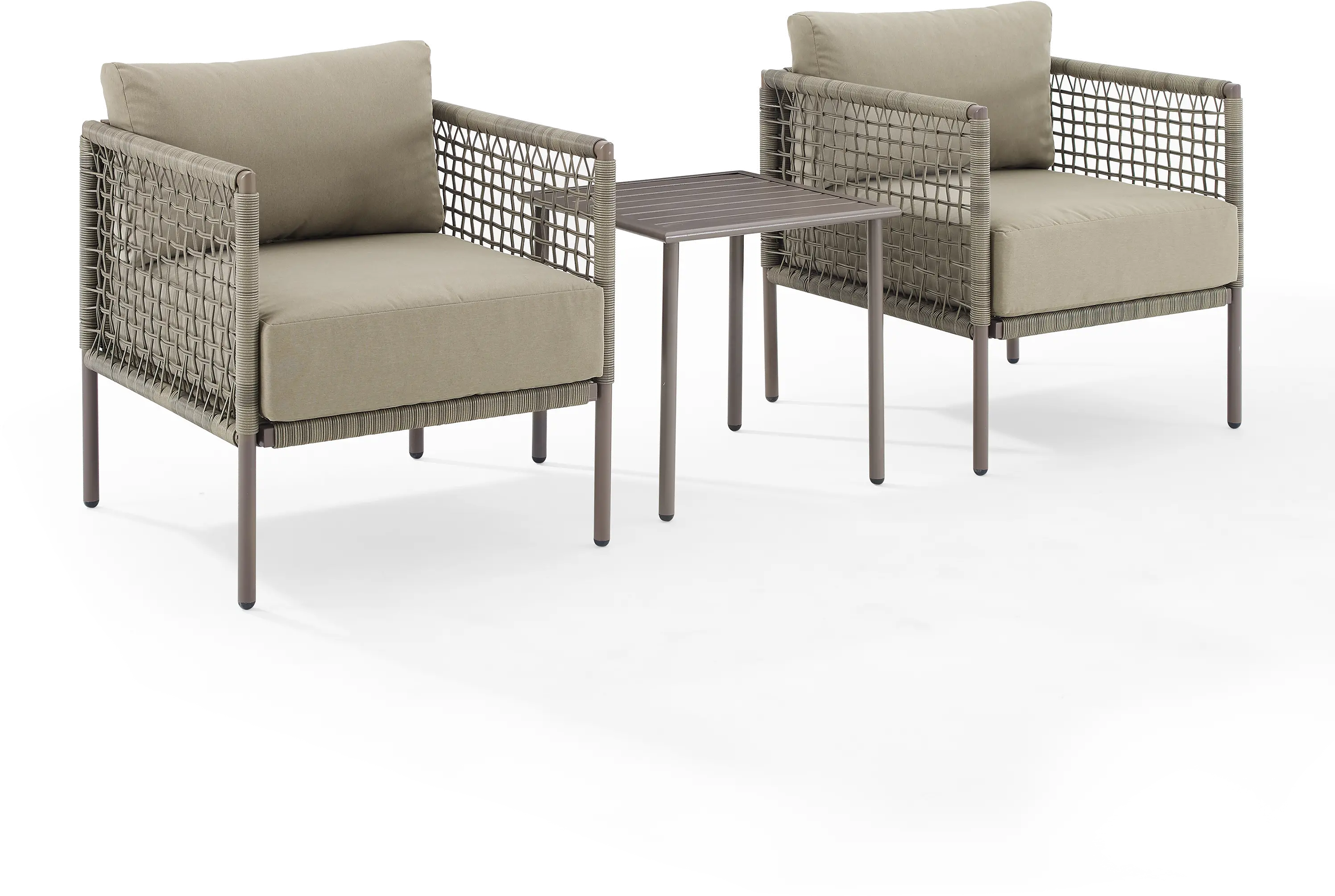 Cali Bay 3 pc Taupe Wicker and Metal Patio Armchair Set