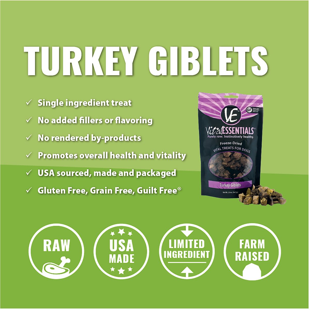 Vital Essentials Turkey Giblets Freeze-Dried Raw Dog Treats