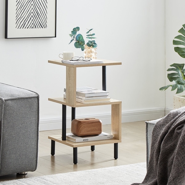 3-Tier Side Table Tall End Table with Storage Rack