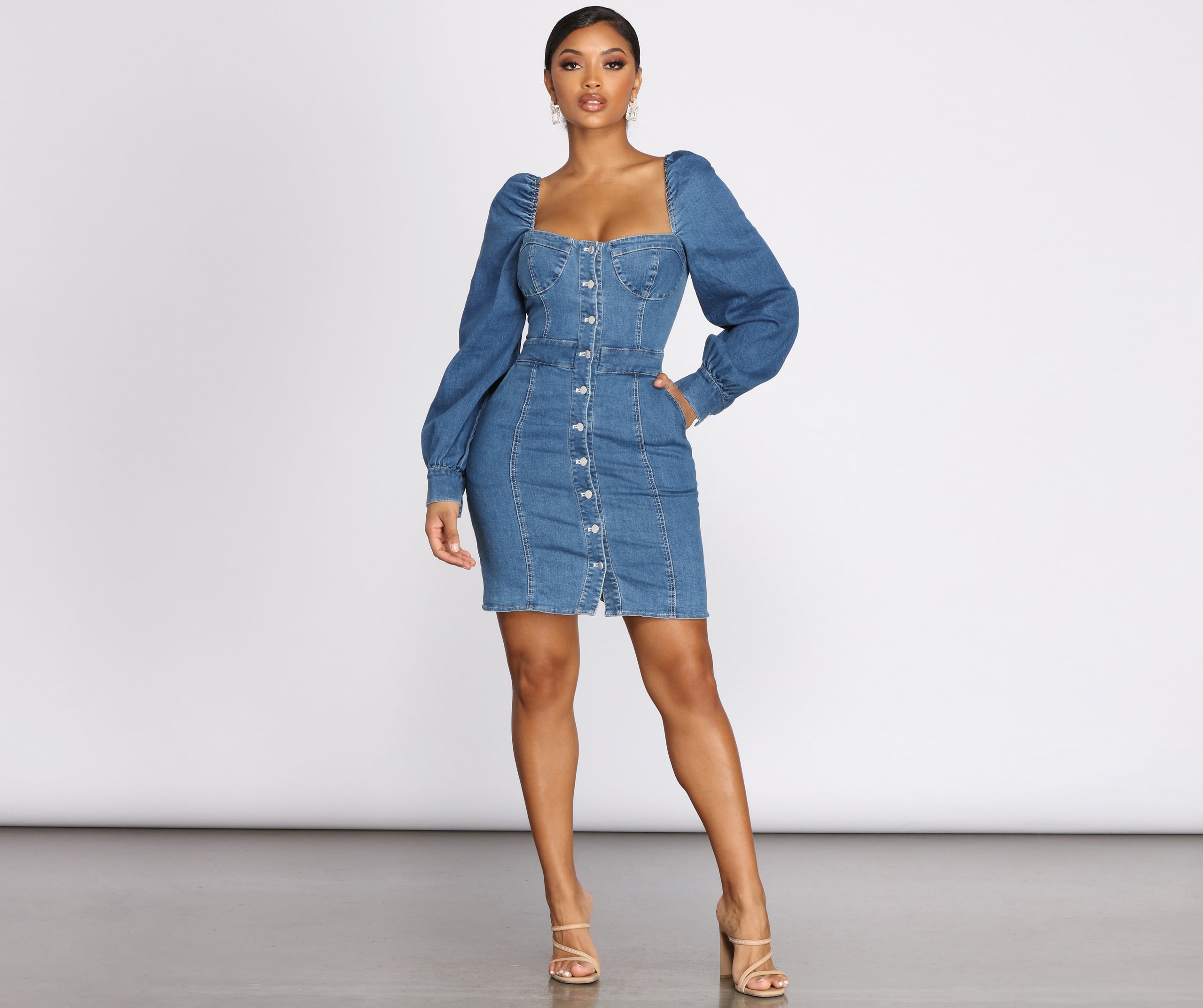 Dreamy In Denim Button Front Mini Dress