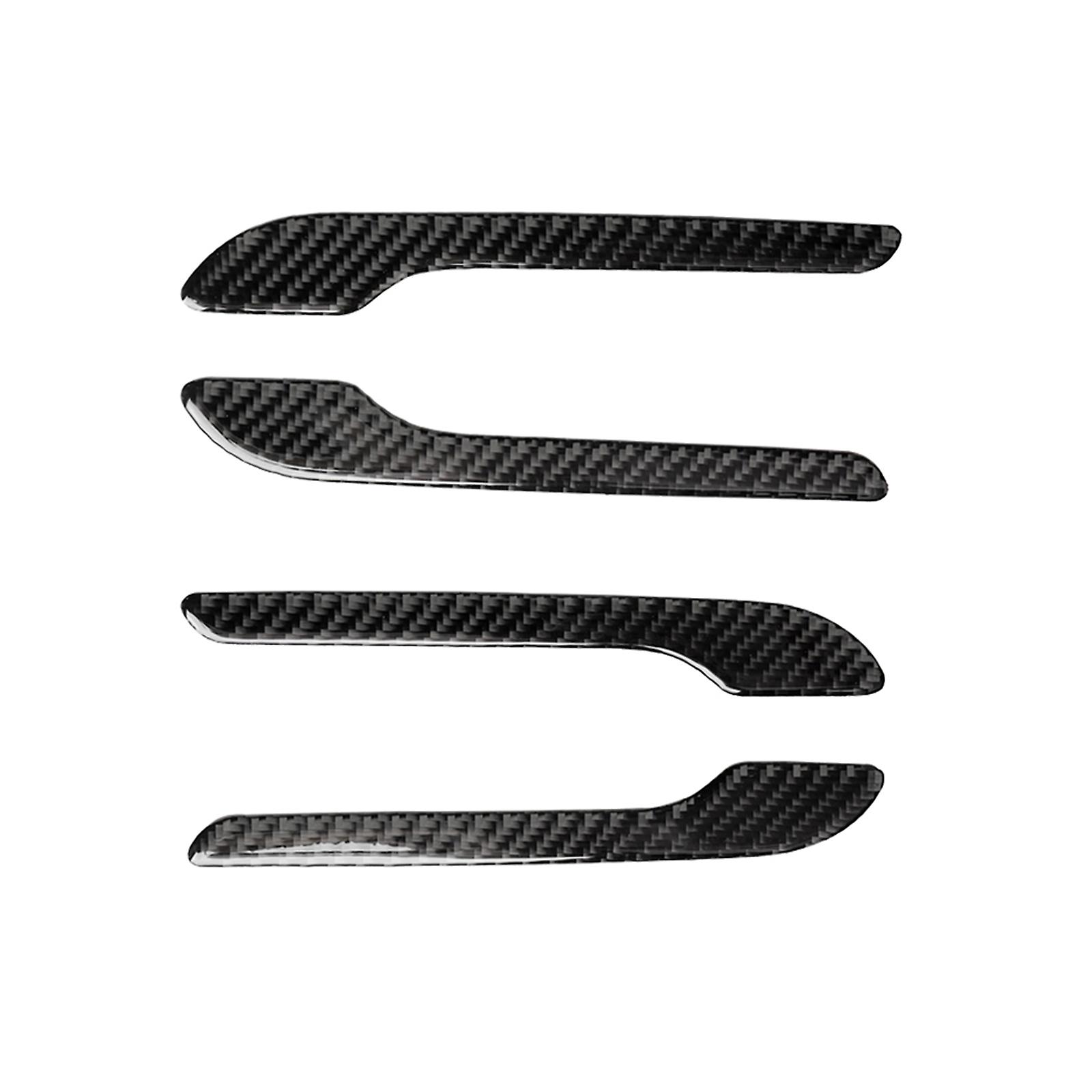 Black Door Handle Wrap Replacement For Tesla Model 3， Anti-scratch Exterior Handle Cover Trim Protector Sticker Carbon Fiber(a Set Of 4 Pieces)