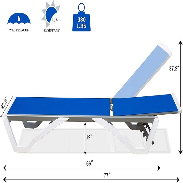 2 Pieces Patio Chaise Lounge with Table， Adjustable Backrest Pool Lounge Chairs， All Weather Breathable Pool Chairs